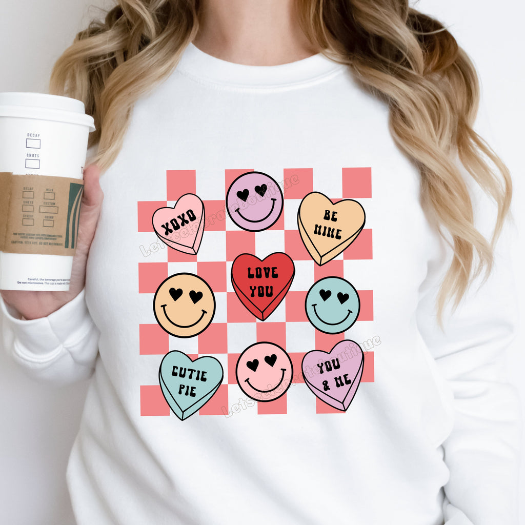 Retro Checkered Heart Sweatshirt- Valentine's Day Sweatshirt