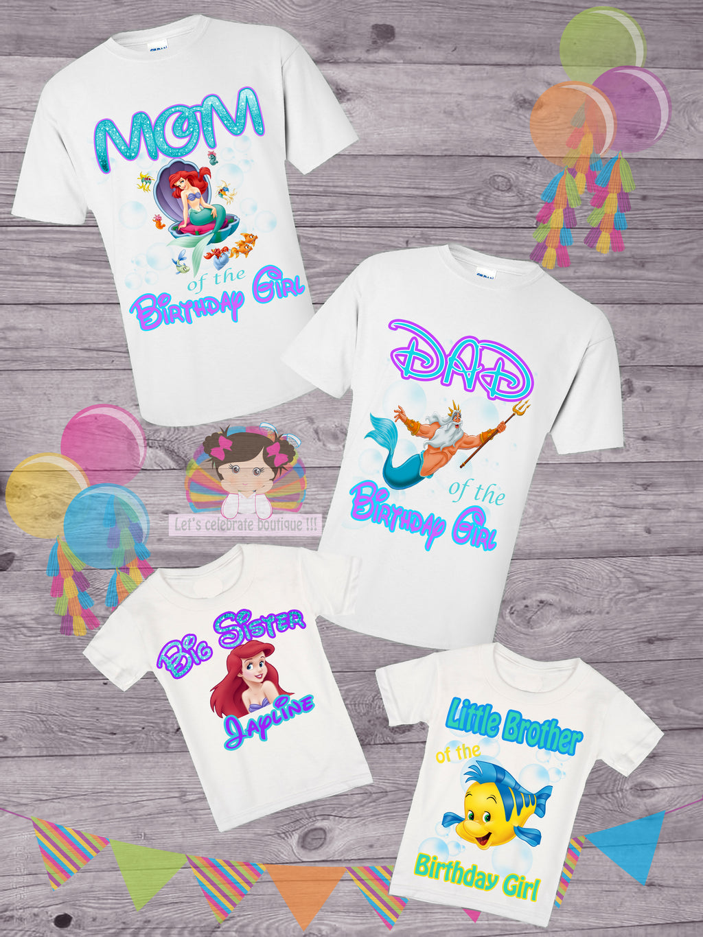 The Little Mermaid Family Shirt-Family Matching Birthday Shirt Set