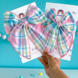 Spring Bows,Cotton Pink Checkers Gingham Bow, Easter Bows, Fable Bows
