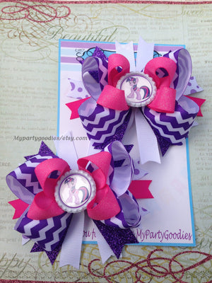 Pony Hair bow, Sparkle bow,Pony shoe topper, Pink and Purple bow.