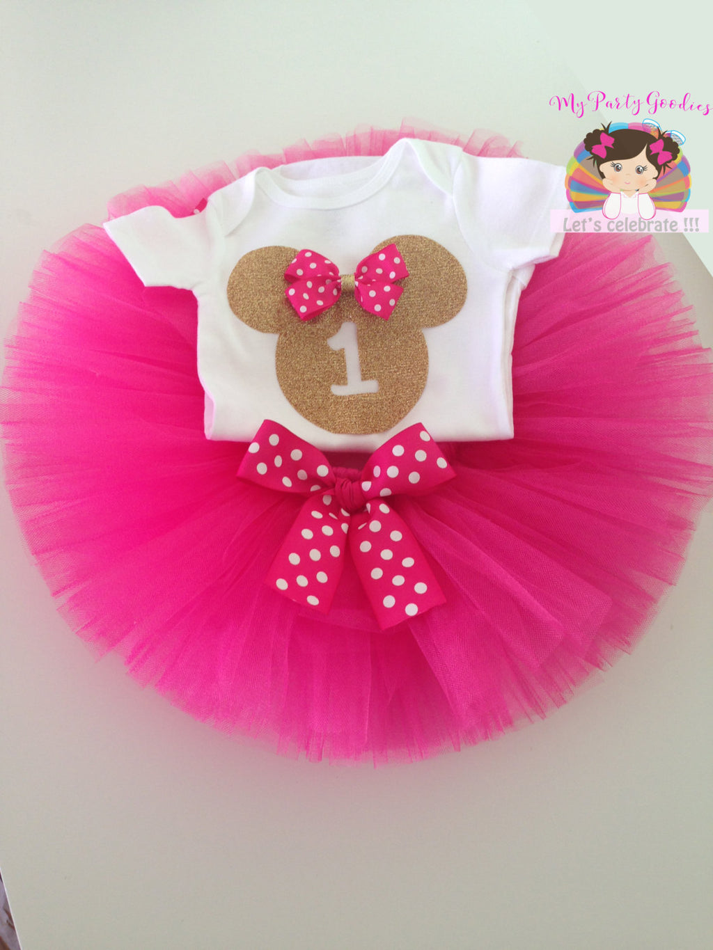 Gold and Hot Pink Minnie Mouse Tutu-Girl Birthday Outfit