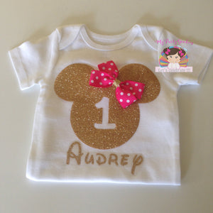 Tenue d'anniversaire Tutu-Girl Minnie Mouse dorée et rose vif