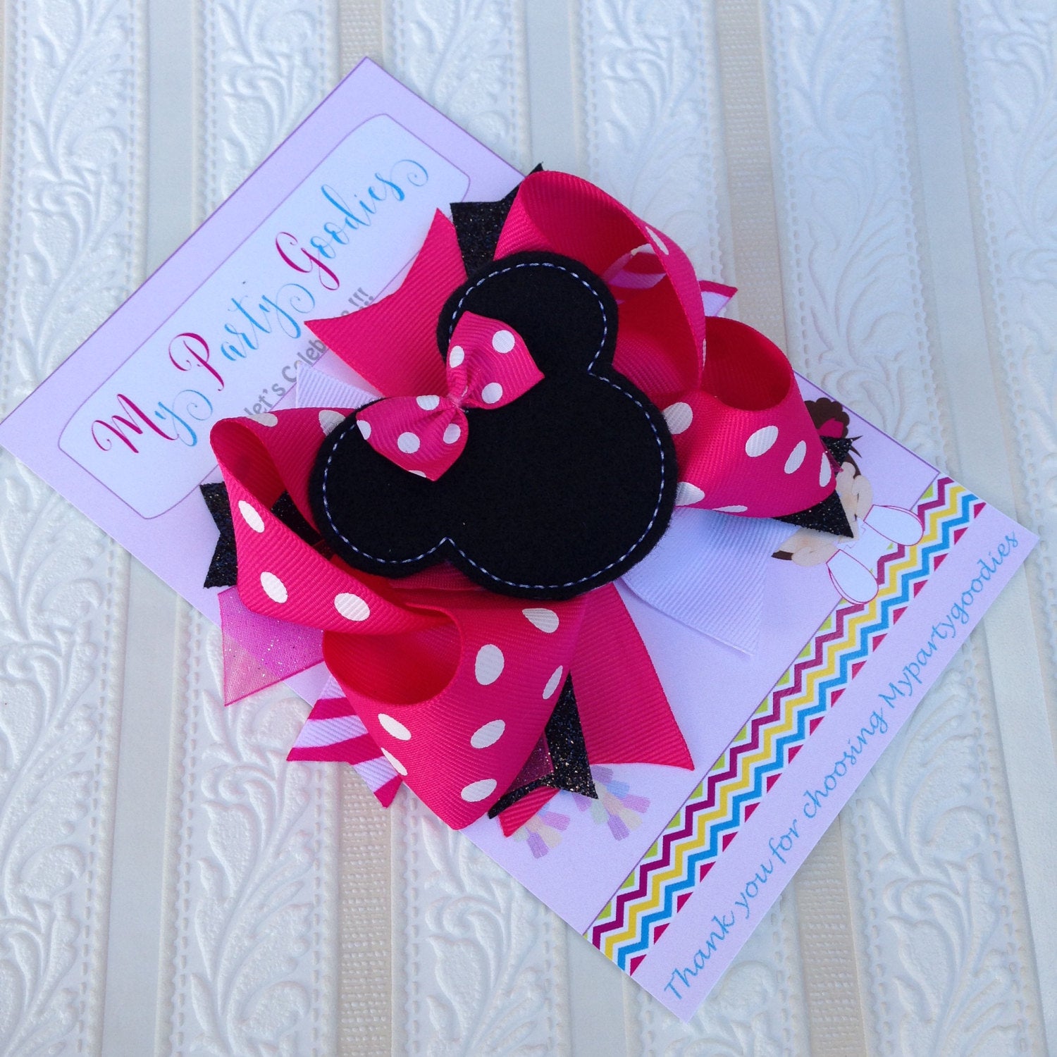 Hot Pink Silhouette Mouse Bow-Birthday Custom Hair Bow