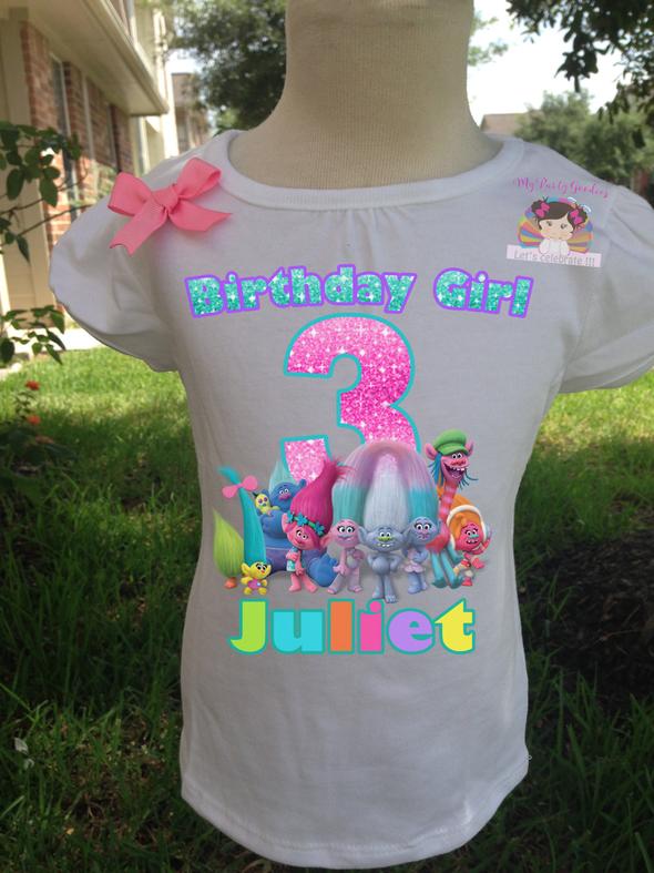 Trolls Birthday Shirt-Poppy Troll Birthday Shirt-Girl Birthday Shirt