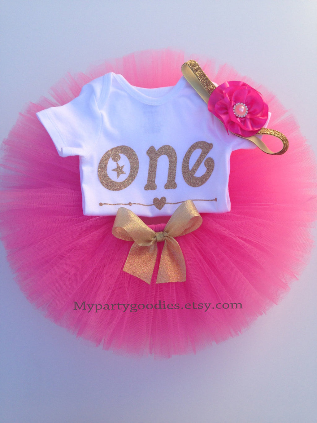 Hot Pink and Gold First Birthday- Cake Smash Outfit Girl