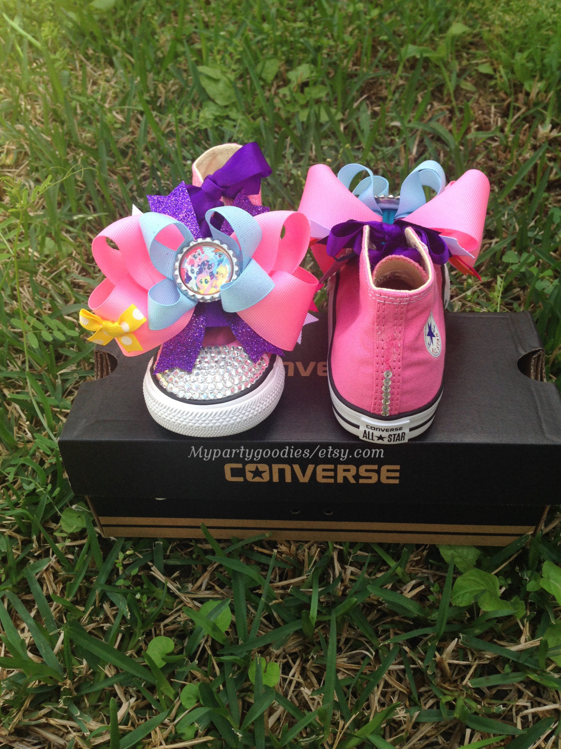 Pony shoes, Pink pony, Rainbow bling shoes, pony party, sparkle pony.