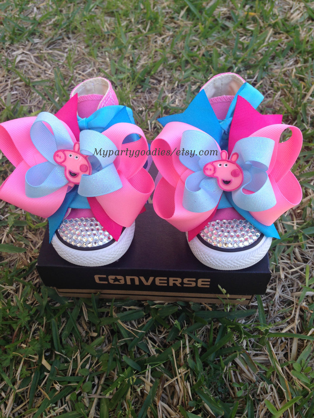 Zapatos personalizados-Bling Zapatos de cerdo rosa-Bling bling zapatos-Peppa Pig.